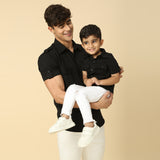 Black Shirt with Embroidered Tiger Motif - Father-Son Set