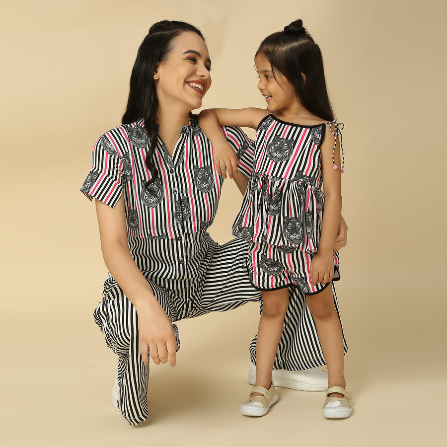 Pink Striped Tiger Print  Mother - Daughter Set