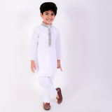 Ivory Embroidery Cutwork Placket And Collar Kurta Set