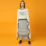 Black and White Fish Print Kurta and Pre-Draped Dupatta