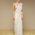 Side view of Neha Gursahani ivory scalloped saree for women