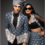 Black Bridal Lehenga Set and Jacket with Pants - Couple Set