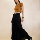 Mustard Lycra Crop Top with Hand Embroidery