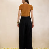Mustard Lycra Crop Top with Hand Embroidery