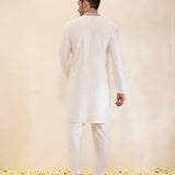 Ivory Kurta Set with Hand-Embroidered Collar and Placket and Pants