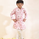 Printed Satin Linen Kurta Set with Narrow Spun Silk Pants