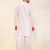 Light Pink Kurta Set with Hand-Embroidered Collar and Placket and Pants