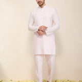 Light Pink Kurta Set with Pants and Printed Bandhgala Jacket