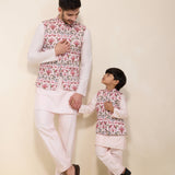 Sindhuja - Light Pink Kurta Set and Printed Jacket, Father & Son Set