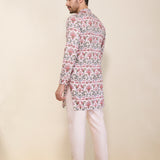 Pink Printed Satin Linen Front Open Kurta with Matching Pants