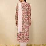 Back view of multi-colored pre draped saree with embroidered jacket