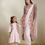 Sindhuja - Pre-Draped Saree & Kurta Set with Jacket, Mother & Daughter Set