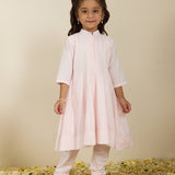 Light Pink Kalidar Spun Silk Kurta Set with Embroidered Cutwork Jacket