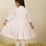 Light Pink Kalidar Spun Silk Kurta Set with Embroidered Cutwork Jacket