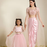 Sindhuja - Pink Draped Skirt & Kurta Set with Jackets, Mother & Daughter Set