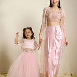 Sindhuja - Pink Draped Skirt & Kurta Set with Jackets, Mother & Daughter Set