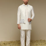 Ivory Kurta Set with Hand-Embroidered Bandhgala Jacket