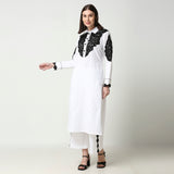 Black and White Collared Tunic And Pant Set