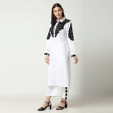 Black and White Collared Tunic And Pant Set