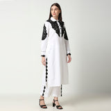 Black and White Collared Tunic And Pant Set