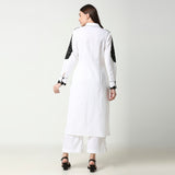 Black and White Collared Tunic And Pant Set