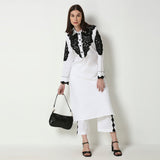 Black and White Collared Tunic And Pant Set