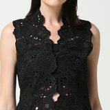 Black Cotton Linen Cutwork Sleeveless Waistcoat