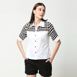 Black and White Collared Woven Weft Shirt