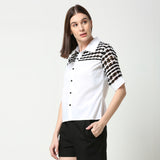 Black and White Collared Woven Weft Shirt