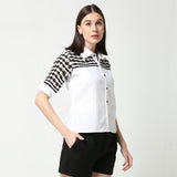 Black and White Collared Woven Weft Shirt