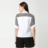 Black and White Collared Woven Weft Shirt