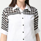 Black and White Collared Woven Weft Shirt