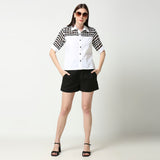 Black and White Collared Woven Weft Shirt