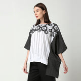 Black and White Floral Patchwork Embroidered Kaftan