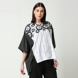 Black and White Floral Patchwork Embroidered Kaftan