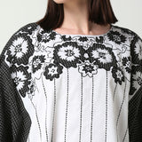 Black and White Floral Patchwork Embroidered Kaftan