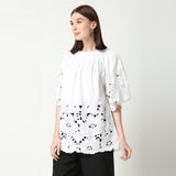 Ivory White Round Floral Cutwork Tunic