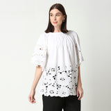 Ivory White Round Floral Cutwork Tunic