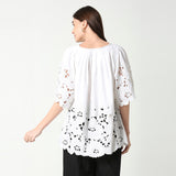 Ivory White Round Floral Cutwork Tunic