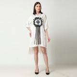 White Embroidered Motif Floral Tasseled Shirt Dress