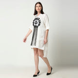 White Embroidered Motif Floral Tasseled Shirt Dress