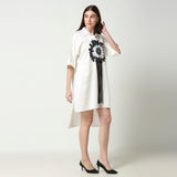 White Embroidered Motif Floral Tasseled Shirt Dress