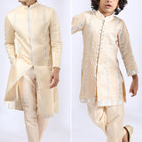 Beige Embroidered sherwani with matching narrow pants - Father-Son Set