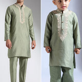Forest Green Kurta Set with Embroidery Details - Father-Son Set