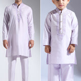 Lilac Embroidered Silk Kurta Set - Father-Son Set