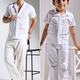 Ivory White Cotton Linen Shirt - Father-Son Set