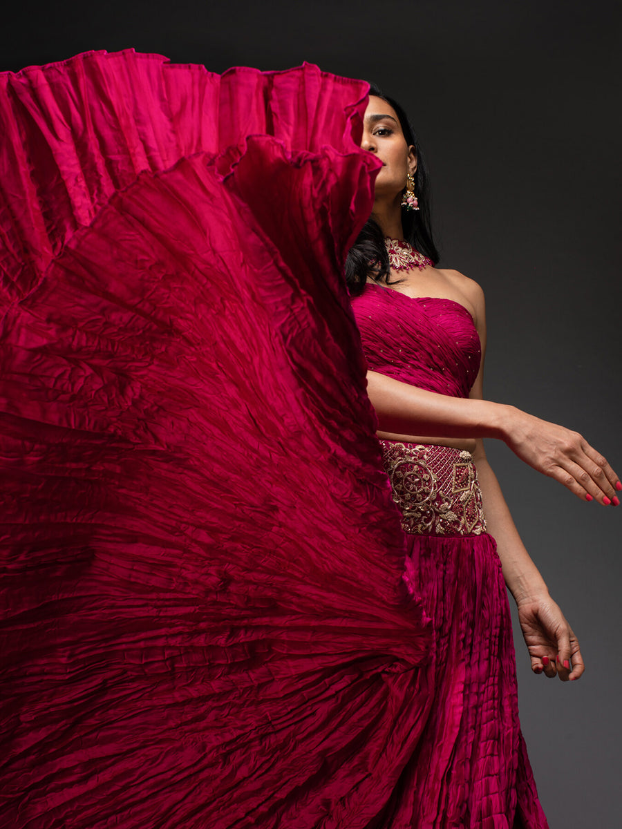 Rosette Gown in Dark Pink