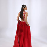 Bright Red Embroidered Choli teamed with a Pleated Lehenga and Dupatta