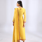 Yellow Kurta with Embroidered Yoke teamed with Palazzo Pants and Dupatta