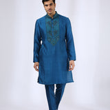 Peacock Blue kurta teamed with narrow pants - Father-Son Set